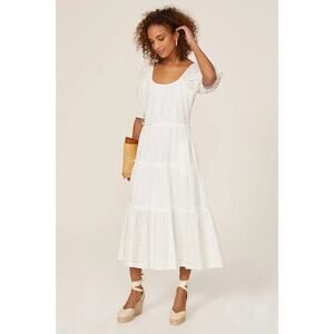 Fifteen Twenty Tiered Puff Sleeve Eyelet Dress Cotton White, Size S, Rt. $308